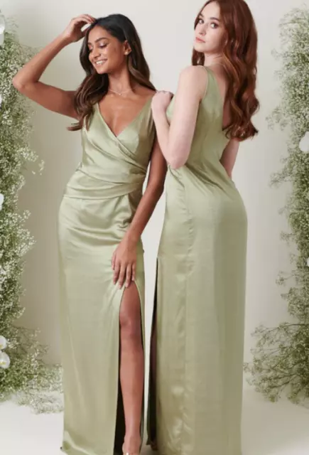pretty lavish esmee Wrap Maxi Bridesmaid Dress size 10 new with tags olive