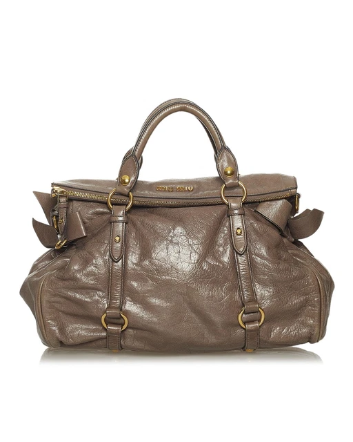 Miu Miu Vitello Lux Bow Satchel One Size Gray