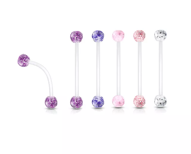 Pregnancy Belly / Navel BioFlex Flexible Bar Glitter Balls 14g 25mm  #N12