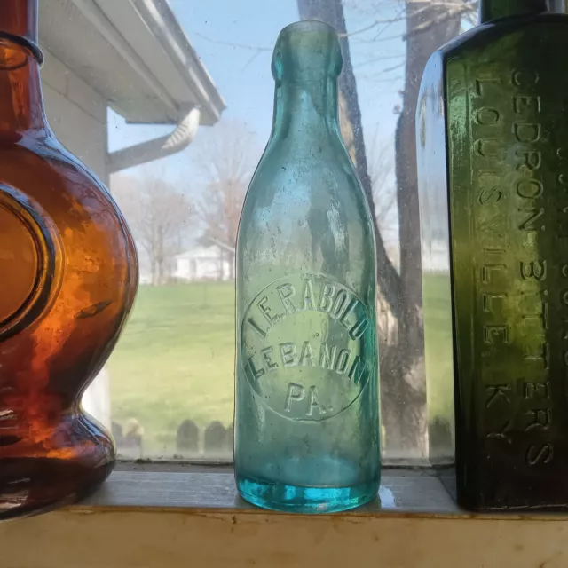 LEBANON,PA I.E.RABOLD 1890s BLOB TOP SODA BOTTLE WITH SLOPING SHOULDER