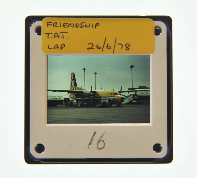 35Mm Slide Aircraft 1978 Fokker F-27 Friendship Tat European A/L At Heathrow A81