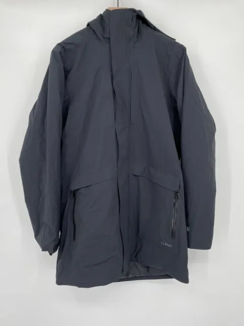 NEW LL Bean Men's Waterproof Packaway Long Hooded Coat Size Medium