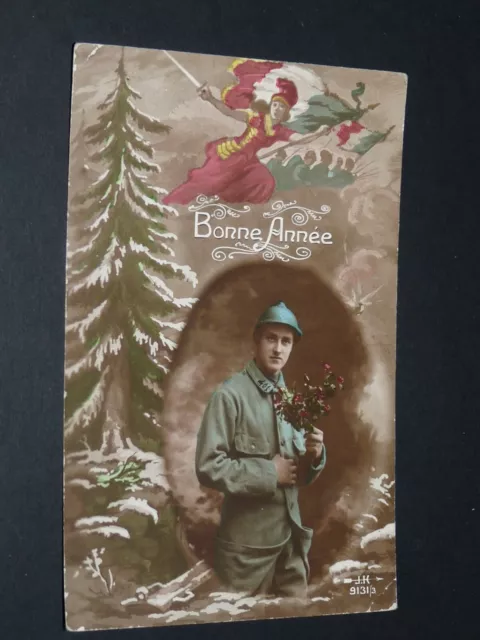 Cpa Carte Postale Guerre 14-18 Patriotique Militaire Bonne Annee