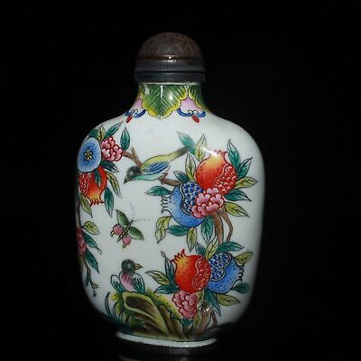 Chinese Antique Vintage Copper Enamel Nice Flower Bird Snuff Bottle Collection