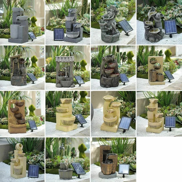 OUTDOOR FOUNTAIN CASCADING Water Feature Garden Solar Electric LED