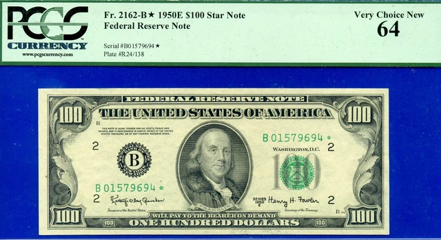 1950E $100 Federal Reserve Note PCGS 64 rare wanted New York star Fr 2162-B*