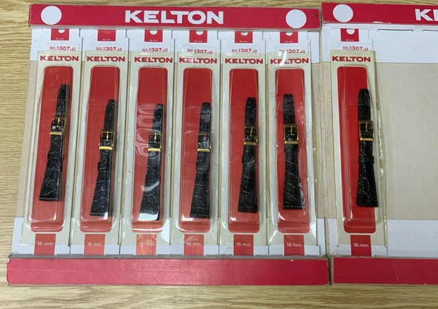 Lot De 7 Bracelets De Montre KELTON Vintage - Noir, Largeur 16 Mm - Occasion