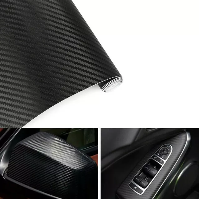 Durable Fibre de Carbone Autocollant Voiture Enveloppant Noir Film Int��rieur