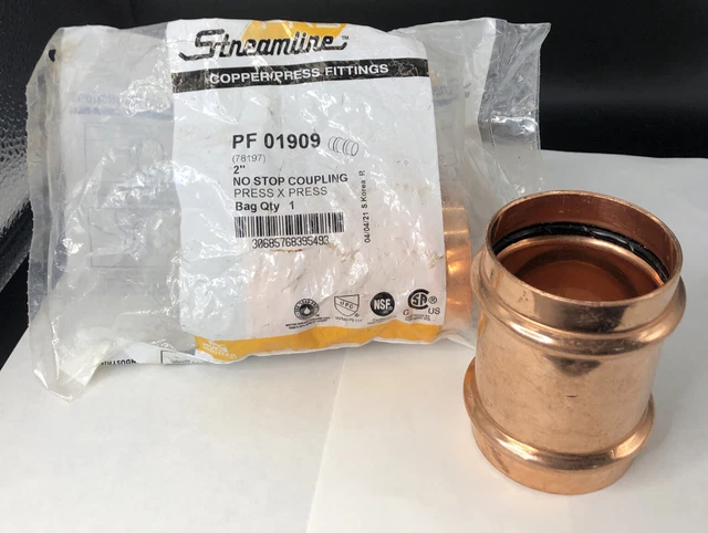 Lot Of 2 Mueller PRS Streamline Copper NO STOP 2” Couplings PF 01909