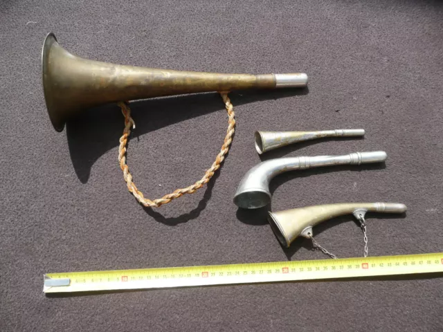 Rare Lot Of 4 Hunting Or Train French Signal Horns!
