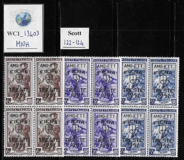WC1_13403. ITALY:TRIESTE FTT. Blocks of 1951 TRIESTE'S FAIR. Scott 122-124. MNH