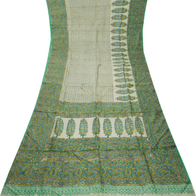 Namaste Verde Vintage Sari 100% Pura Seta Stampa Indian Sari 5.5m