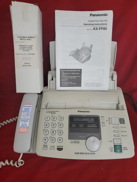 PANASNIC KX-FP80 COMPACT PLAIN PAPER FAX MACHINE plus NEW 2 pk Ribbon refill