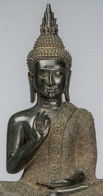 Antique Thai Style Bronze Buddha Statue Dharmachakra Teaching Mudra - 58cm/23" 3