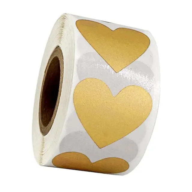 300Pcs/Roll Heart Stickers Adhesive Labels Tags Wedding Scrapbooking Golden