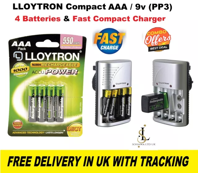 4 x LLOYTRON 550 mAh AAA RECHARGEABLE Ni-MH BATTERIES & CHARGER CORDLESS PHONE