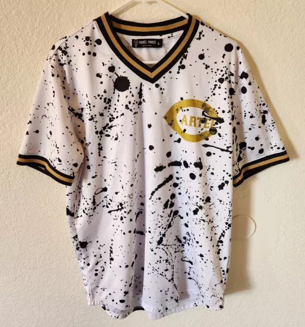 Rebel Minds Cartel Adult Large Pullover Baseball Jersey Black Splatter Shirt