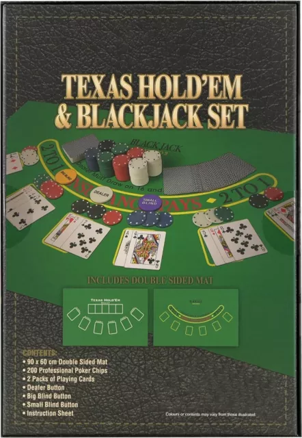 Poker Blackjack Texas Hold em Complete Casino Game Set Cards Chips Mat 3