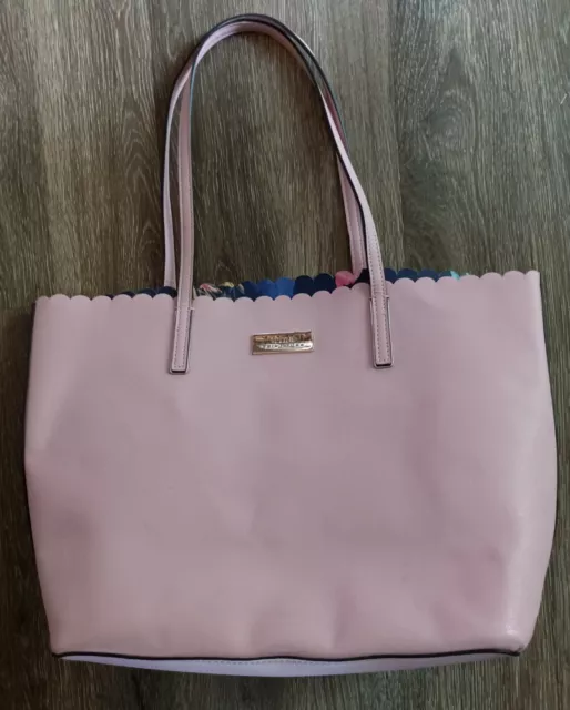 Trina Turk Large pink Shoulder Tote Bag Purse scalloped edge floral interior