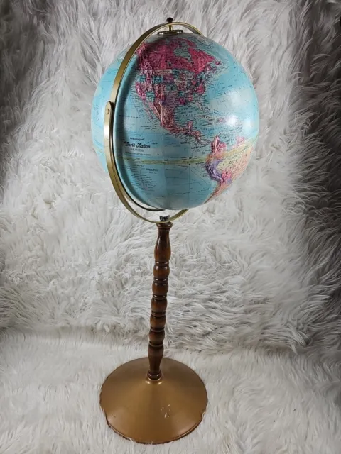 Vintage Replogle 12” Dual Axis World Nation Globe Wood Metal Stand 33in