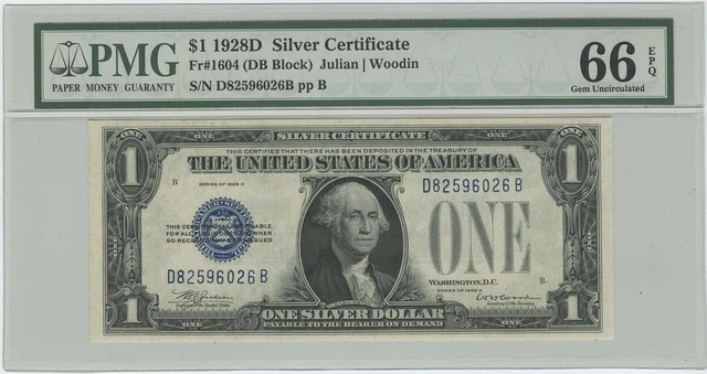 1928D $1 Silver Certificate FR#1604 PMG 66 EPQ Gem Unc