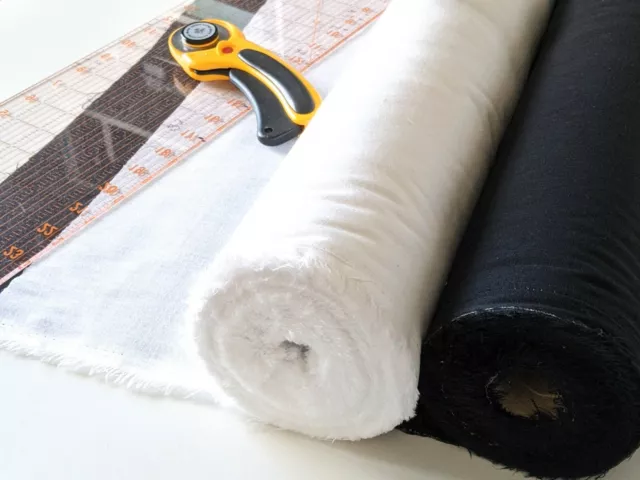 Iron on Cotton Fusible Interfacing Woven 0.25/0.5m, Black or White, 112 cm Wide