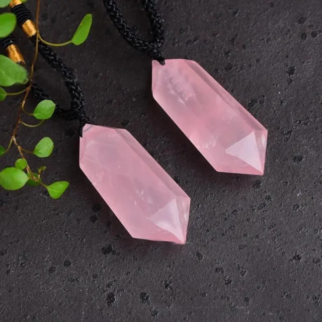 Rose Quartz Crystal Hexagonal Point Pendant Healing Reiki Balance Necklace Gifts
