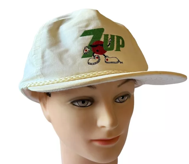 Vintage 7 Up Spot White Snap Back Hat Cap Rope Trim Soft Drink Beverage Taiwan