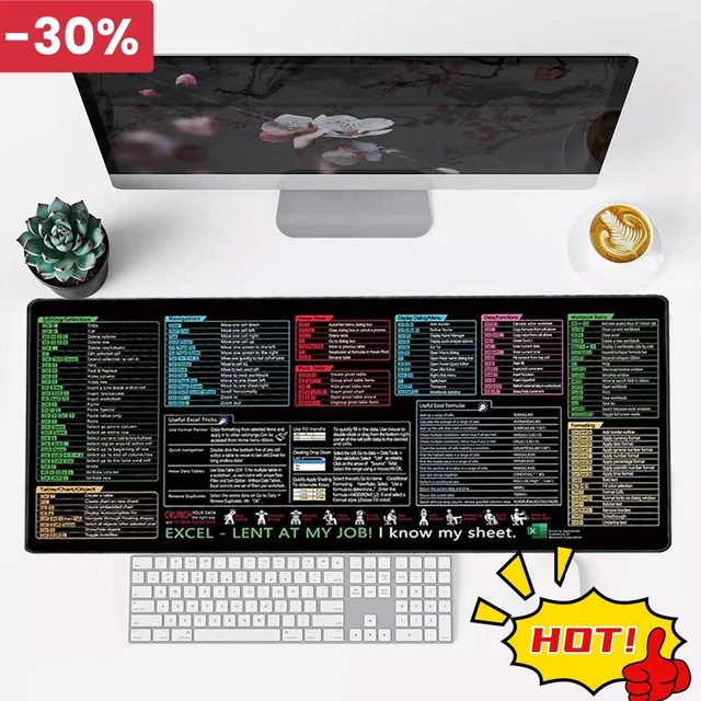 EXCEL CHEAT SHEET Desk Mat, Excel Shortcuts Mouse Pad, Keyboard ...