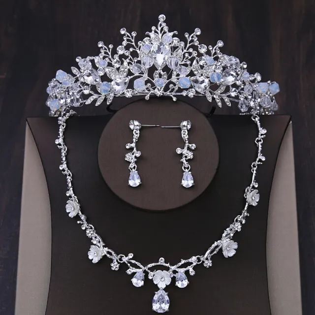 5cm Tall Tiara With CZ Crystal Necklace Earrings Set Wedding Queen Princess Prom