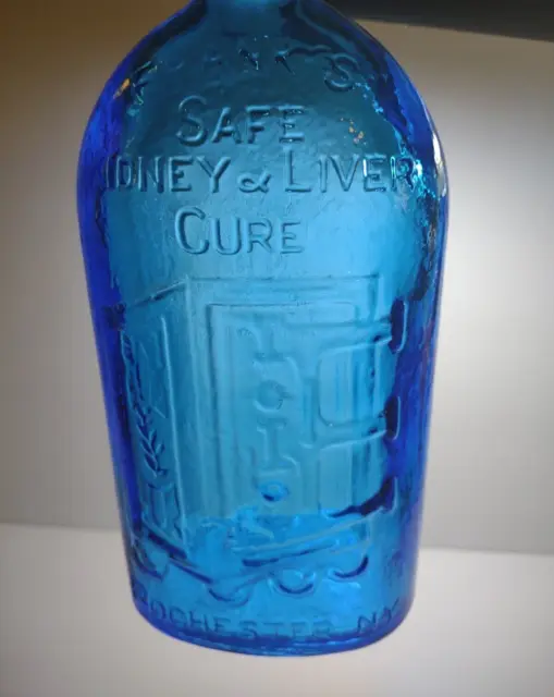Frank's Safe Kidney & Liver Cure Blue Glass Bottle Vintage Rochester New York