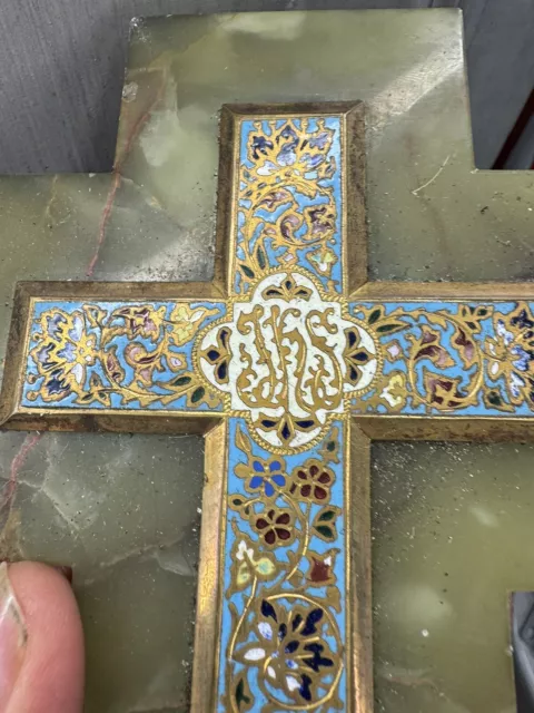 Bénitier Crucifix Croix Émaillé Émaux Cloisonné Ancien Napoléon III 2