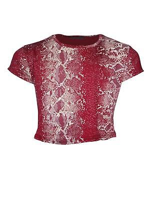 Girls Crop Top T-Shirt Snake Print Tee Summer Outfit Purple Red Tops 7-13 Years