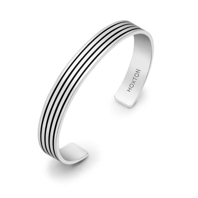 Hoxton Hommes Argent Sterling Rayé Bracelet Manchette