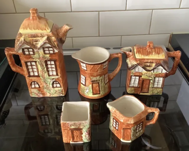 Vintage Price Cottage Ware Teapot, Coffee Pot, Milk Jug & Sugar Bowl, 5 Pieces