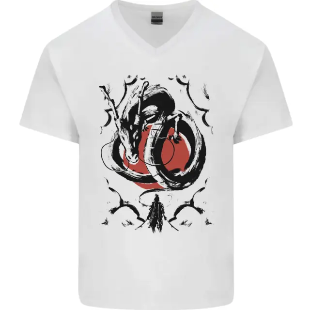 T-shirt da uomo Samurai Warrior Dragon & Sun Fantasy MMA scollo a V cotone 2