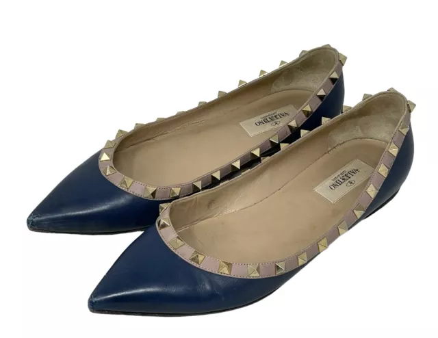 Valentino Garavani Rockstud Ballet Flats Blue Leather Size 38.5 / US 8.5