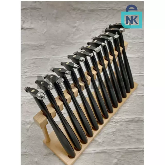 Premium Quality Set of 13 Jewelry Designer Forming Hammers with Wooden Stand