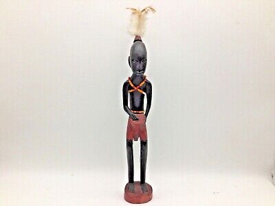 Vintage African Tribal Art Hand Carved Wood Maasai Drummer 13.25-in. Collectible