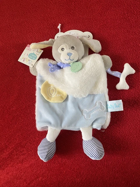 🇫🇷Doudou Marionnette  Baby Nat Chien Poupi Bleu Gris Blanc 100 % Neuf 3