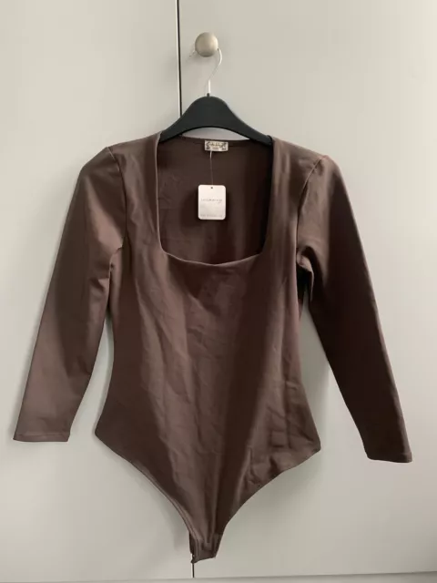 Free People Intimately Clean Lines Long Sleeve Bodysuit Chocolate Brown Small