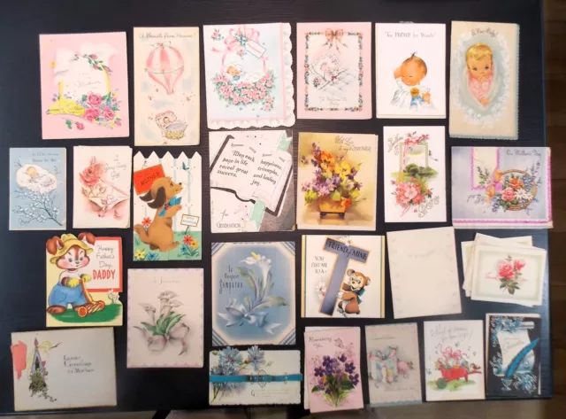 25 Miscellaneous Mid Century Greeting Cards All Unused No Writing Good Condition