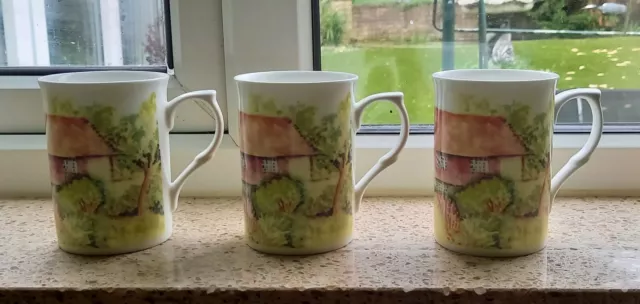 Set Of Three Fine Bone China "House" Mugs