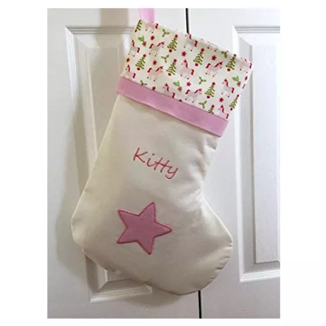 Pink Star Unicorn 50Cm Personalised Christmas Stocking With Embroidered Name