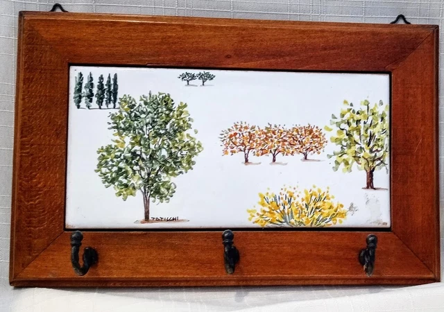Italian Pottery Tile Key Hook Wall Hanging Handpainted Signed #554