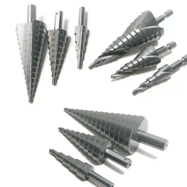 HSS4241 Step Cone Drill Hole Cutter Bit Spiral / Straight Groove Drilling Set