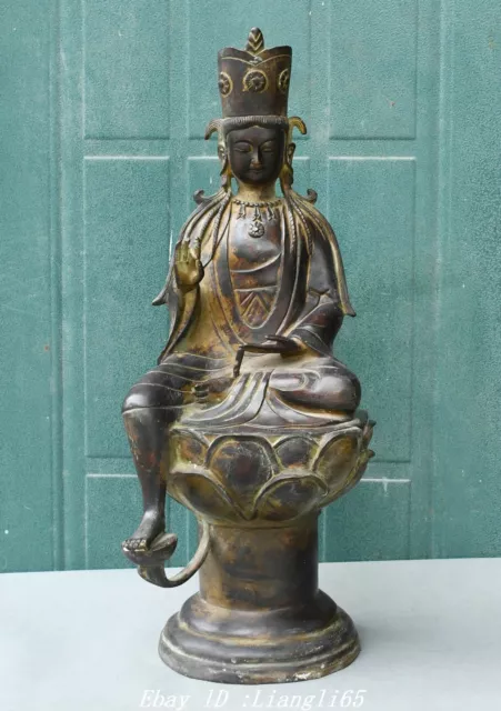 19" Tibet Buddhismus Reine Bronze Grün Tara Buddhismus Erleuchtung Göttin Statue