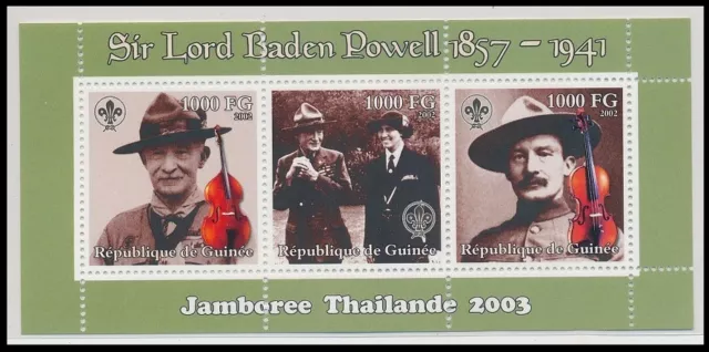 Guinea 2002 MNH SS, Baden Powell Boy Scouts, Olave, violin Music