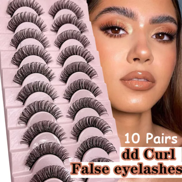 Russian Style Strip Lashes D Curl Mink False Eyelashes Full Curled 10 Pairs UK