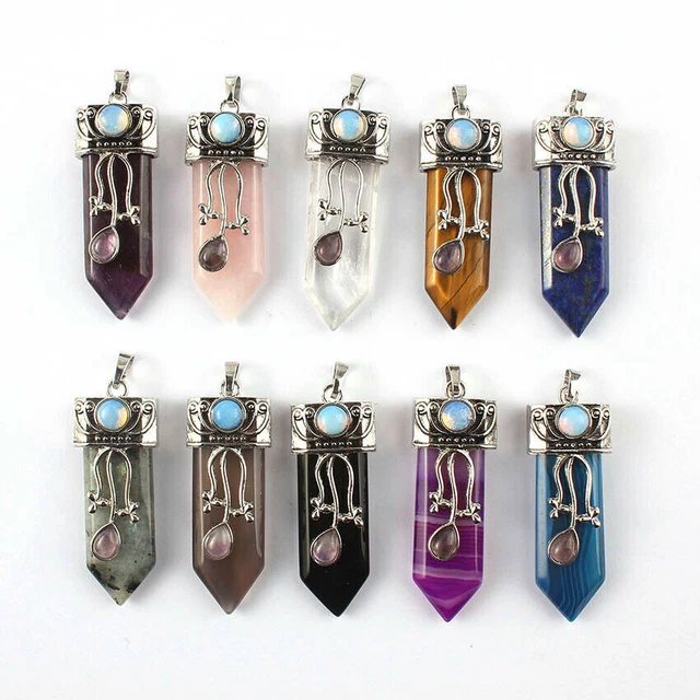 10pcs Natural Quartz Chakra Crystal Healing Point Cut Gemstone Pendant Reiki